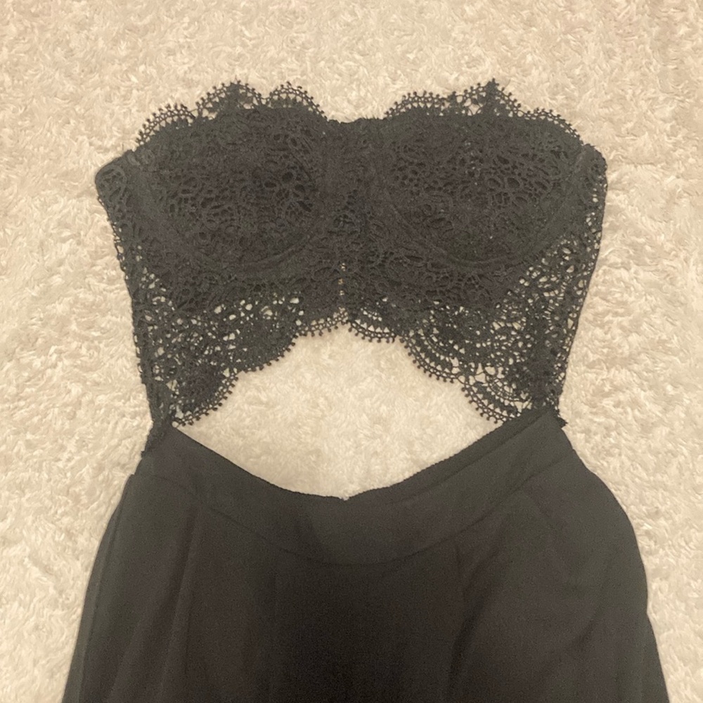 Black Lace Strapless Jumpsuit